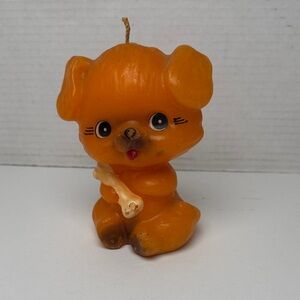 Vintage Orange Puppy Candle Kitsch Decor Inspired Artist‎ Mike Kelley 5" Tall
